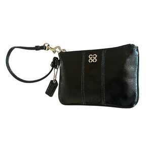 COACH Julia Black Patent Leather Silver Wristlet Top Zip Classic Bag Hang Tag